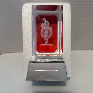 Lighted engraved holiday crystal - ICE SKATING SANTA
